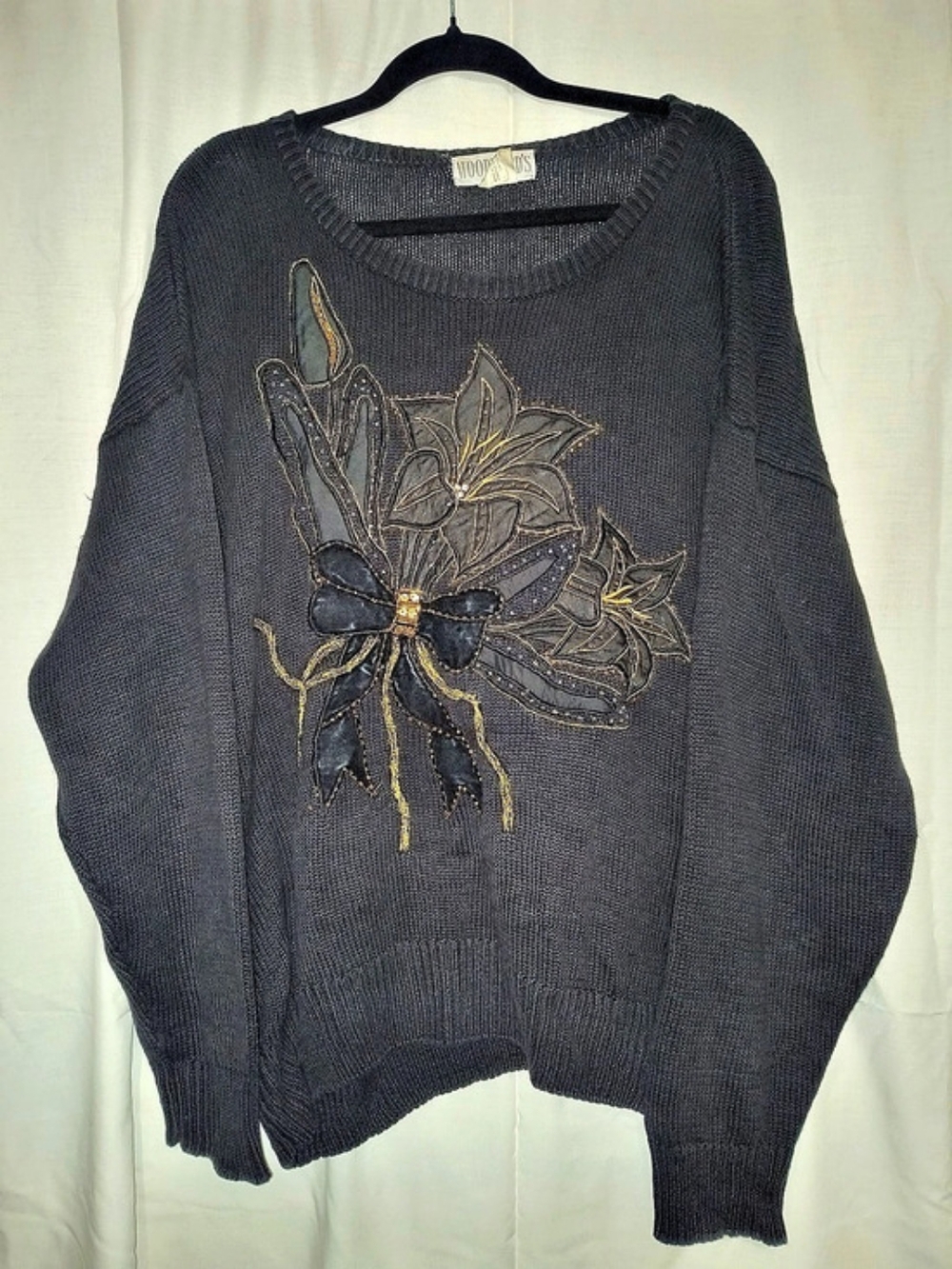 Vintage Woodwards Black Embroidered Sweater Size XL